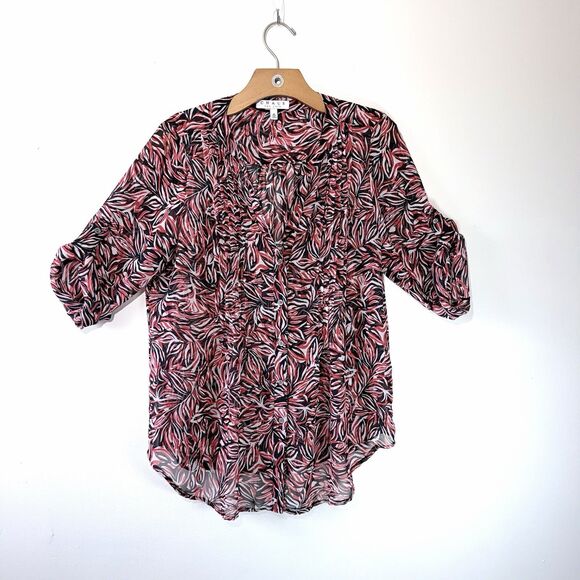 Chaus Tops - CHAUS NY Women’s Blouse Red-black-white Leaf Print Roll Tab 3/4 Sleeve Sz M